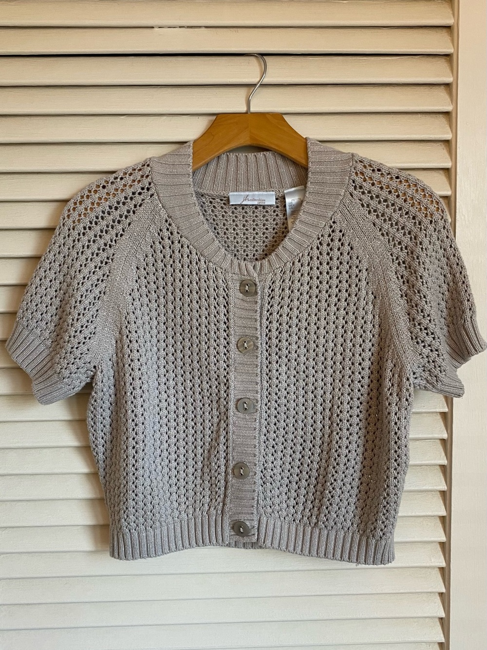 Knit Short Sleeve Cardigan with Silver Details by j h collectibles